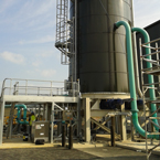 Sliding Frame Silo:
Designed to feed two extraction pumps whilst maintaining a uniform extraction rate.
The silo will hold over 200m3 of sludge and has a hydraulically operated sliding frame in the bottom and will feed either one or both of the pumps at a time.
